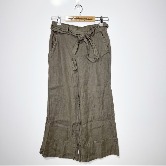 NWT Anthropologie Splendid Linen Slub Belted Cropped Wide Leg Pants - Picture 3 of 15